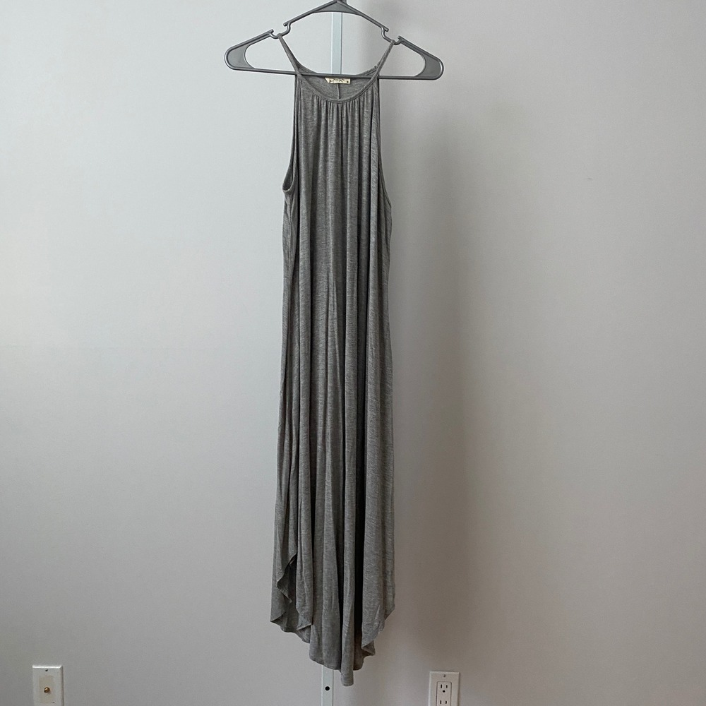 Olivia Rae Rayon Boho Relaxed Flowy Beachy Slouchy High Neck Maxi Dress S Gray